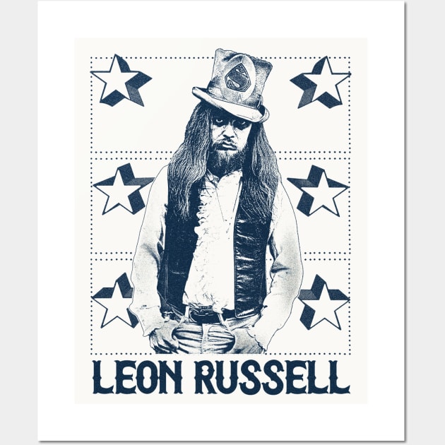 Leon Russell / Retro Vintage Faded Look Fan Art Design Wall Art by DankFutura